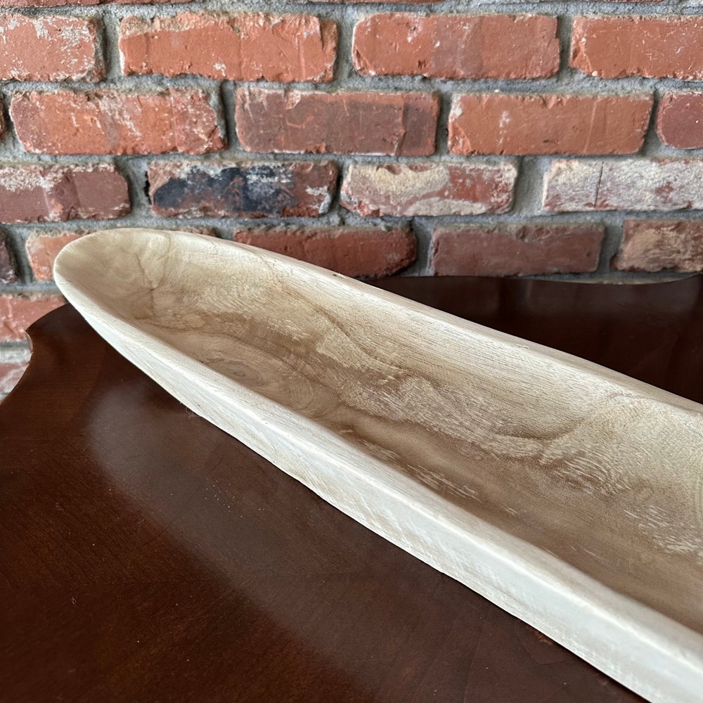 Large Hand Carved Wood Dough Bowl 32" Long Rustic Trencher Centerpiece - Picture 7 of 12